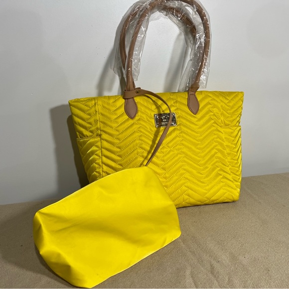 Bebe Sophia Tote Yellow with Makeup Bag - Picture 2 of 6